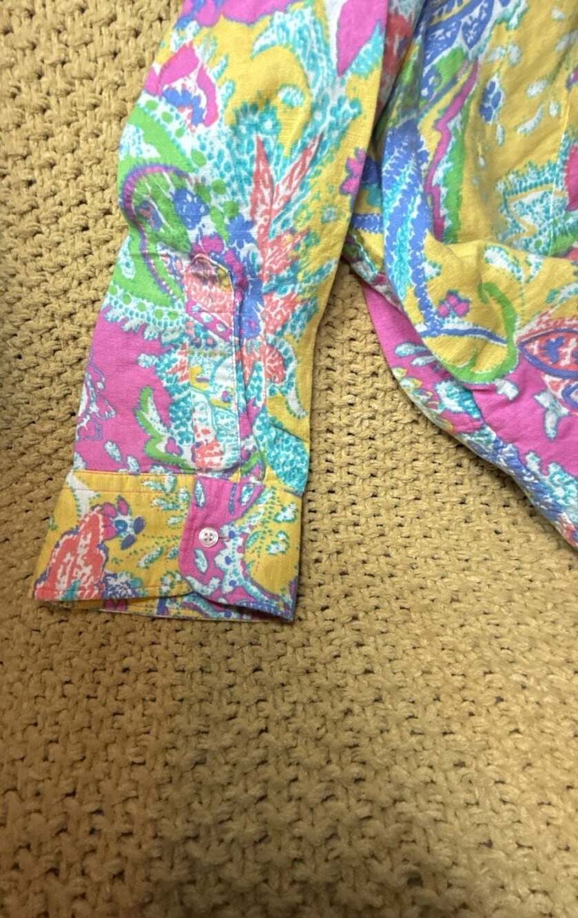 Chaps Classics Women's XL Button Down Shirt Multi-Color Paisley Linen Blend - Picture 4 of 8